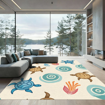 Oceanic Sea Turtle Swirl Coral Rug