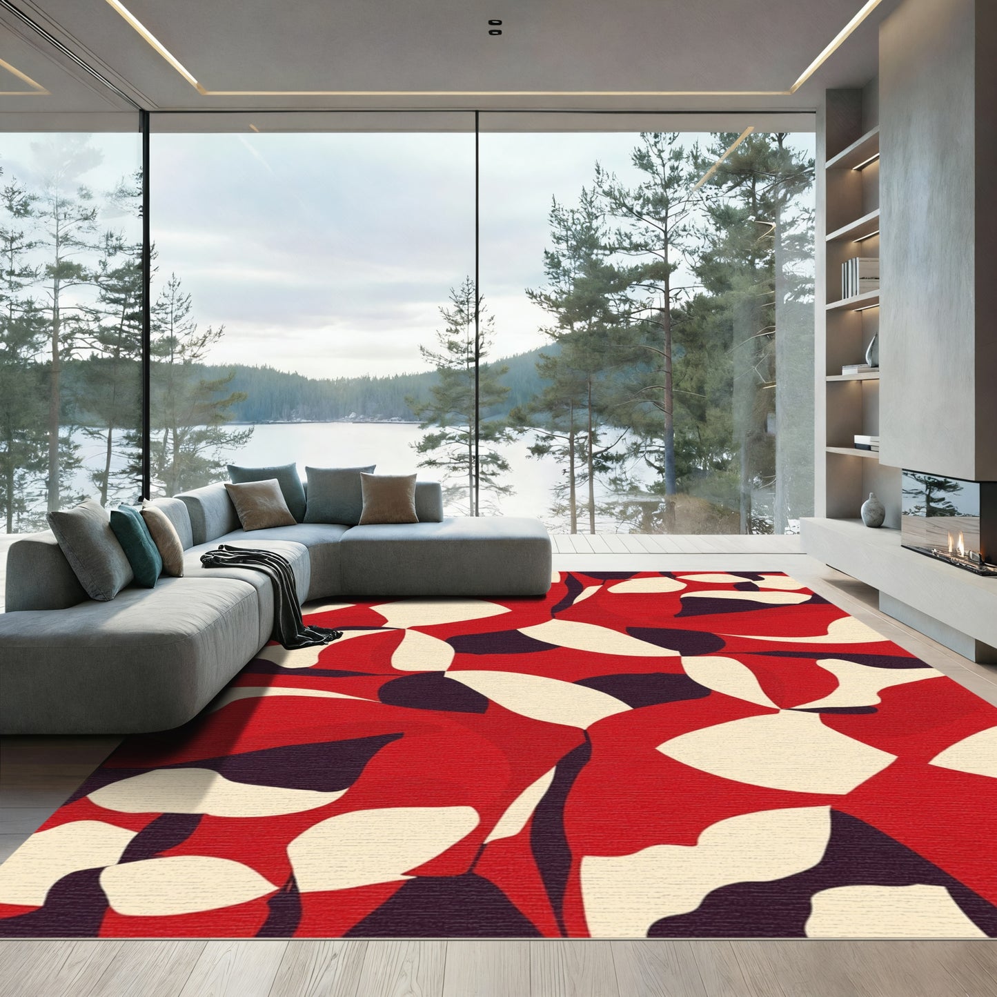 Bold Red Cream Organic Flow Rug