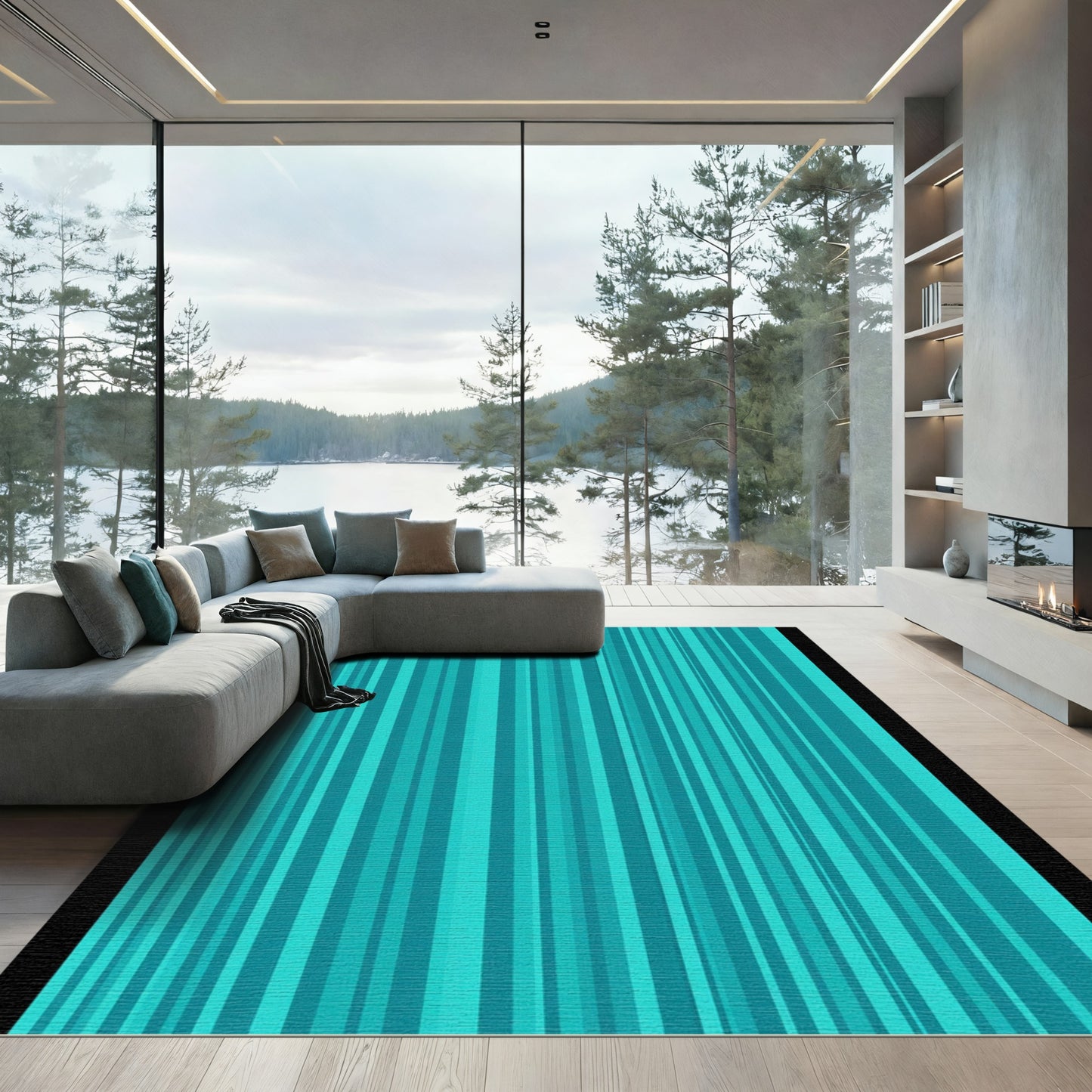 Aqua Vertical Stripe Composition Rug