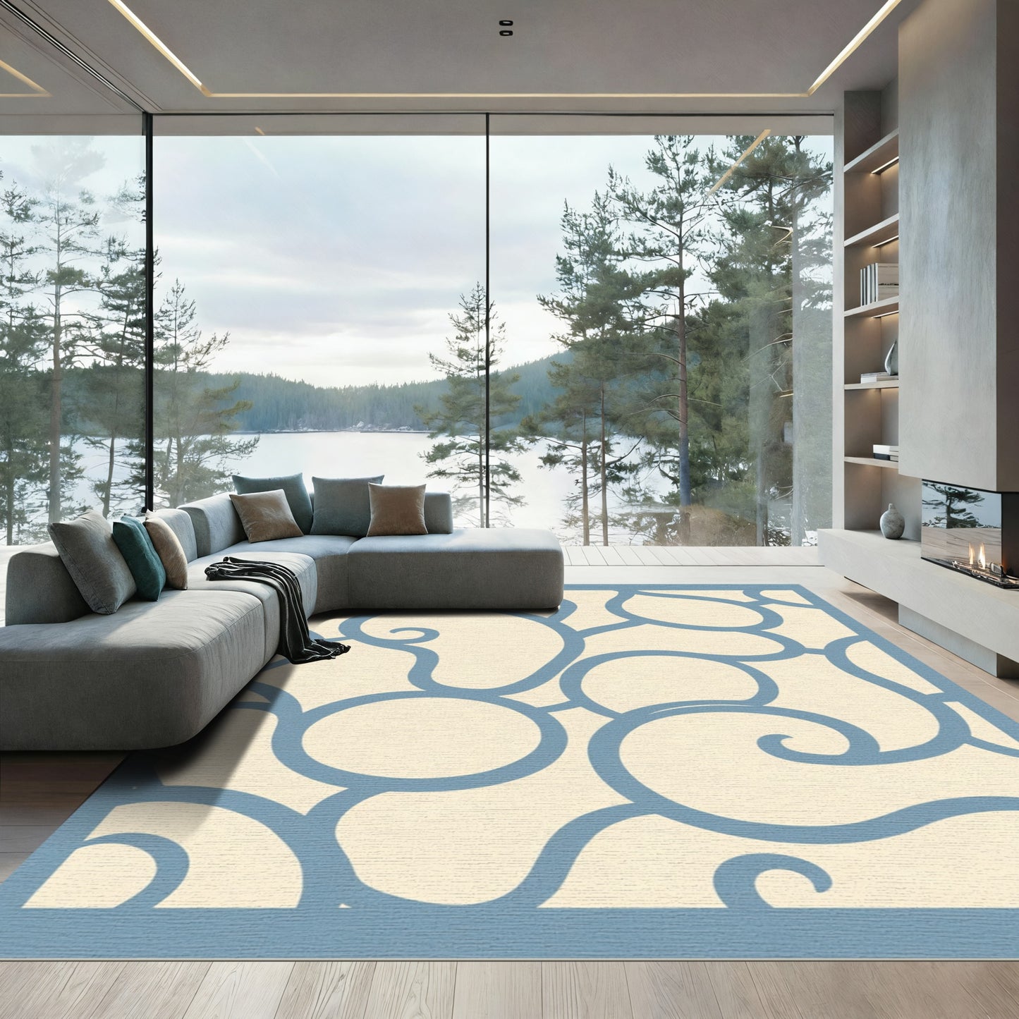 Serene Blue Swirl Organic Shapes Rug