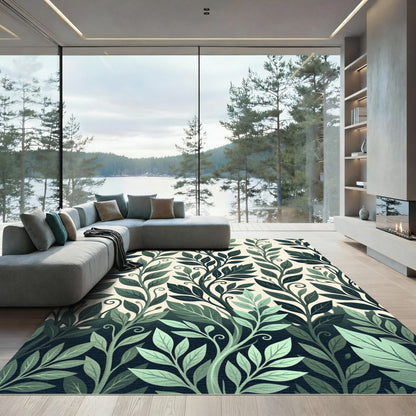 Emerald Green Leafy Vine Composition Rug