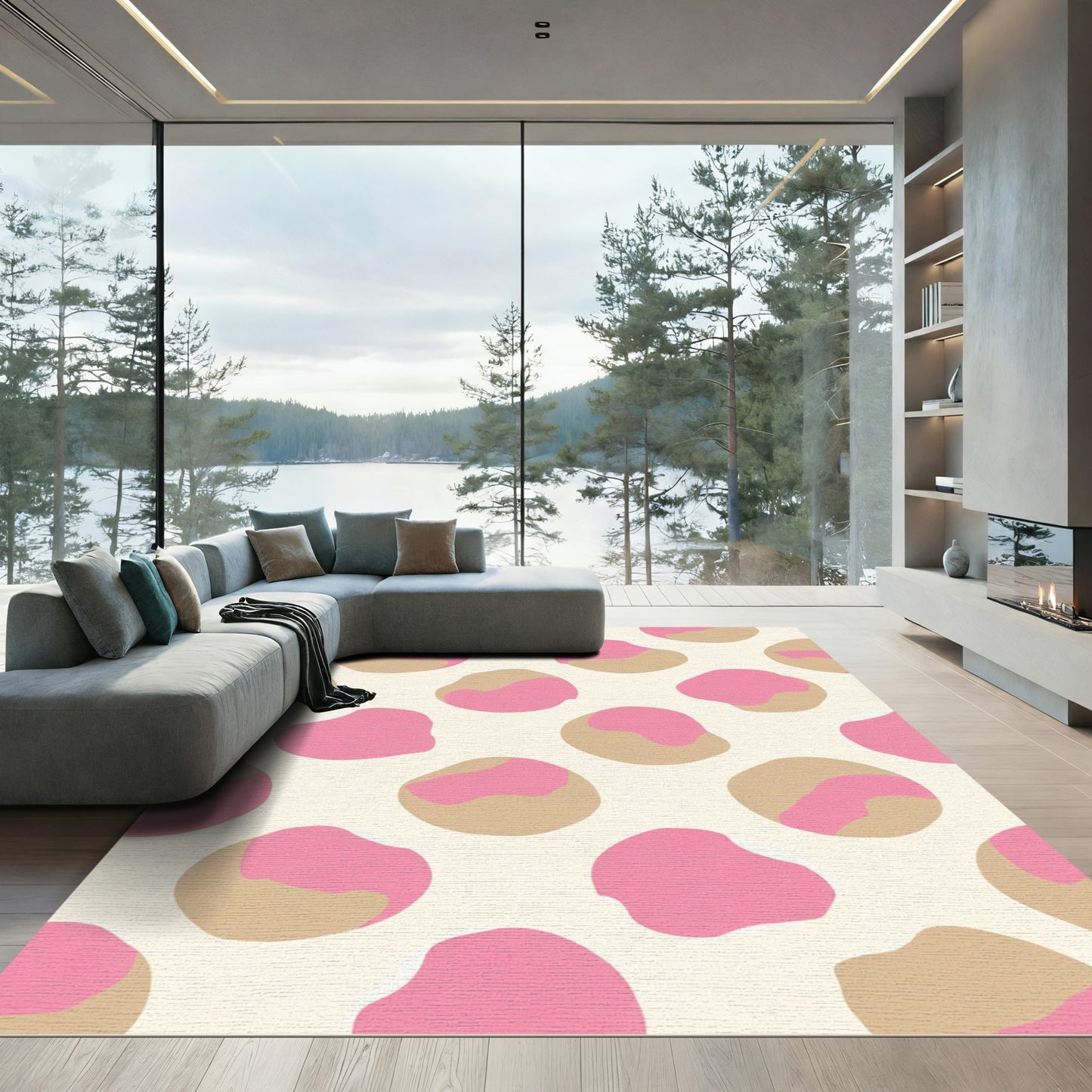 Pastel Pink Tan Organic Dot Rug