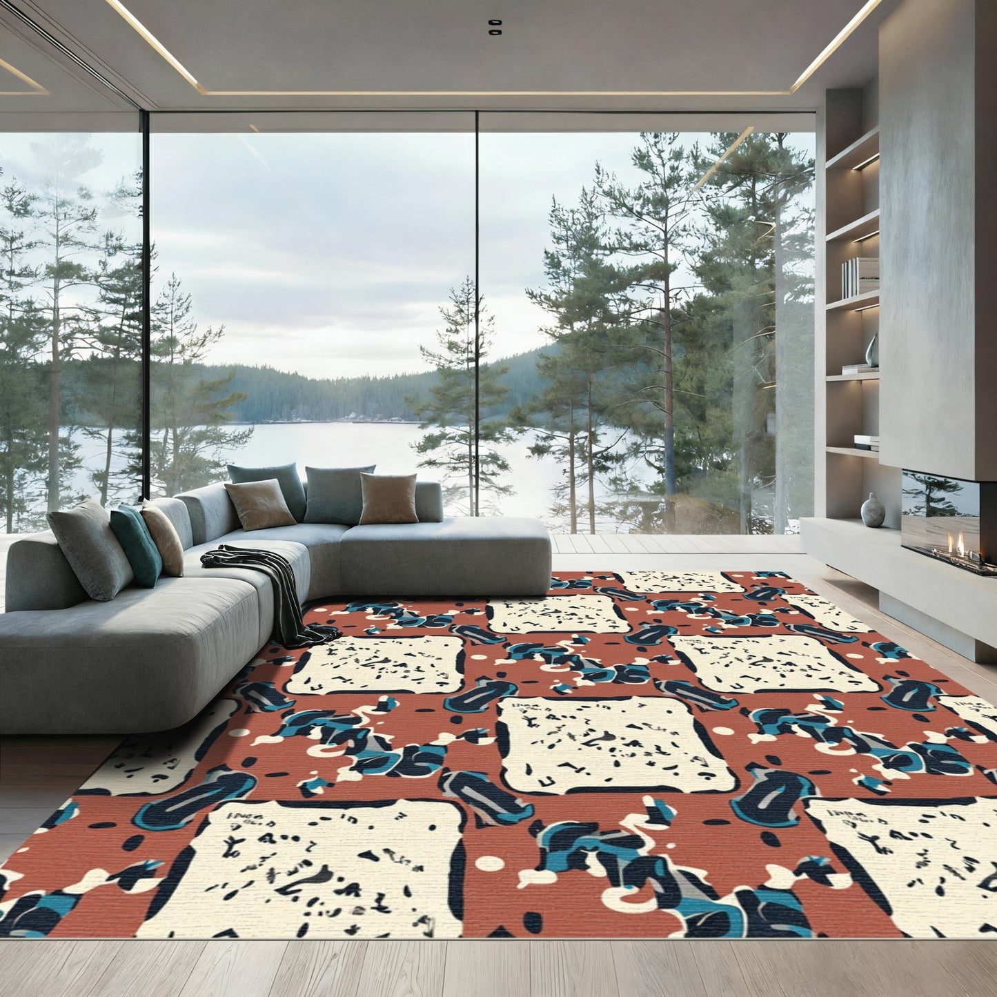 Terra Cotta Abstract Splash Element Rug