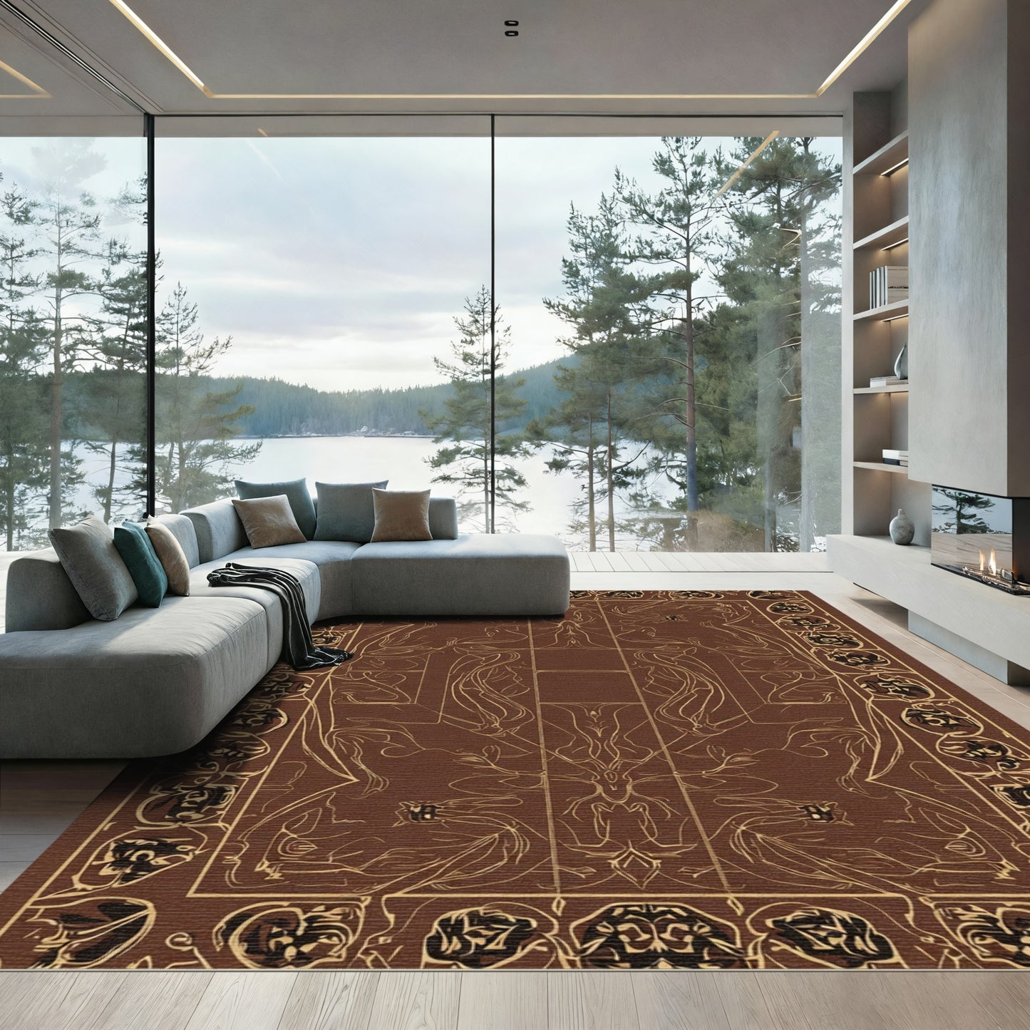 Brown and Gold Elaborate Organic Figure Rug