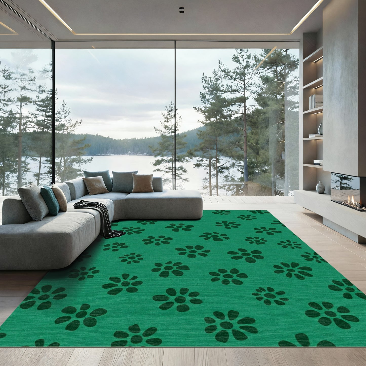 Deep Emerald Scattered Floral Rug