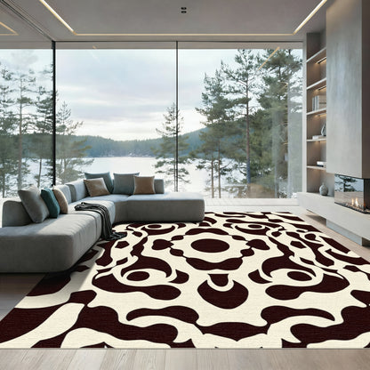 Dark Cream Organic Flowing Mandala Rug