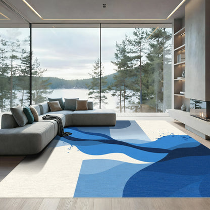 Elegant Blue Abstract Wave Composition Rug