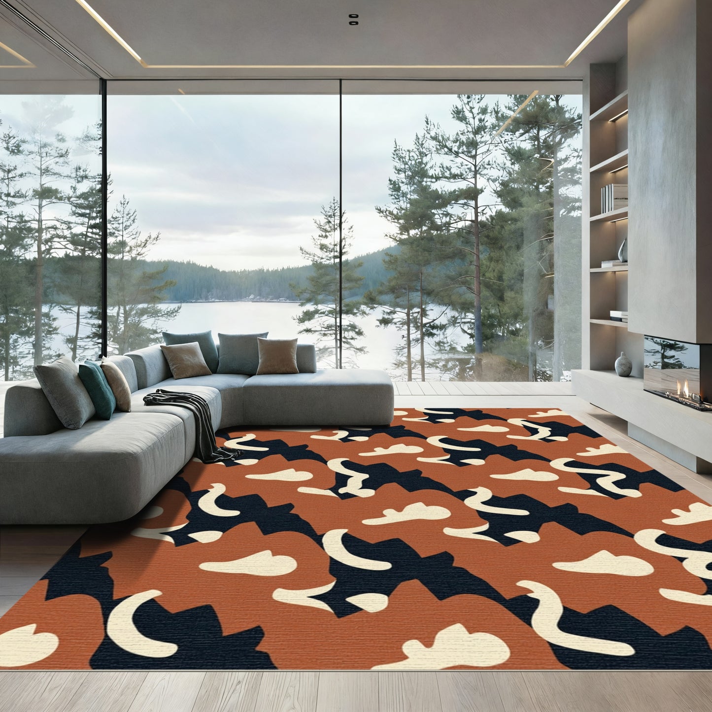 Terracotta Abstract Camo Organic Forms Rug