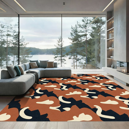 Terracotta Abstract Camo Organic Forms Rug