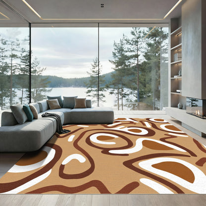 Brown and White Abstract Organic Flow Rug