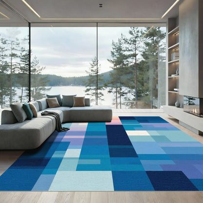 Abstract Blue Geometric Blocks Rug