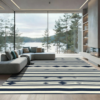 Striped Diamond Geometric Navy Cream Rug