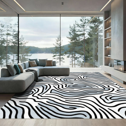 Black White Abstract Wavy Lines Rug