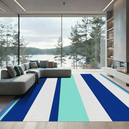 Bold Blue White Aqua Stripe Rug