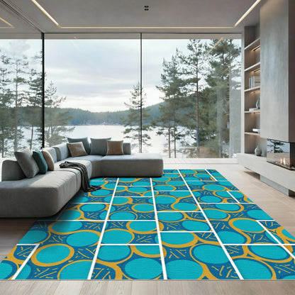 Teal Gold Abstract Circles Arrangement Rug