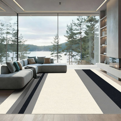 Cream Black Gray Vertical Stripe Rug