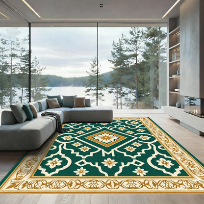 Emerald Ivory Golden Floral Lattice Rug