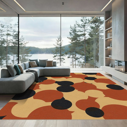 Burnt Orange Black Amber Circles Rug