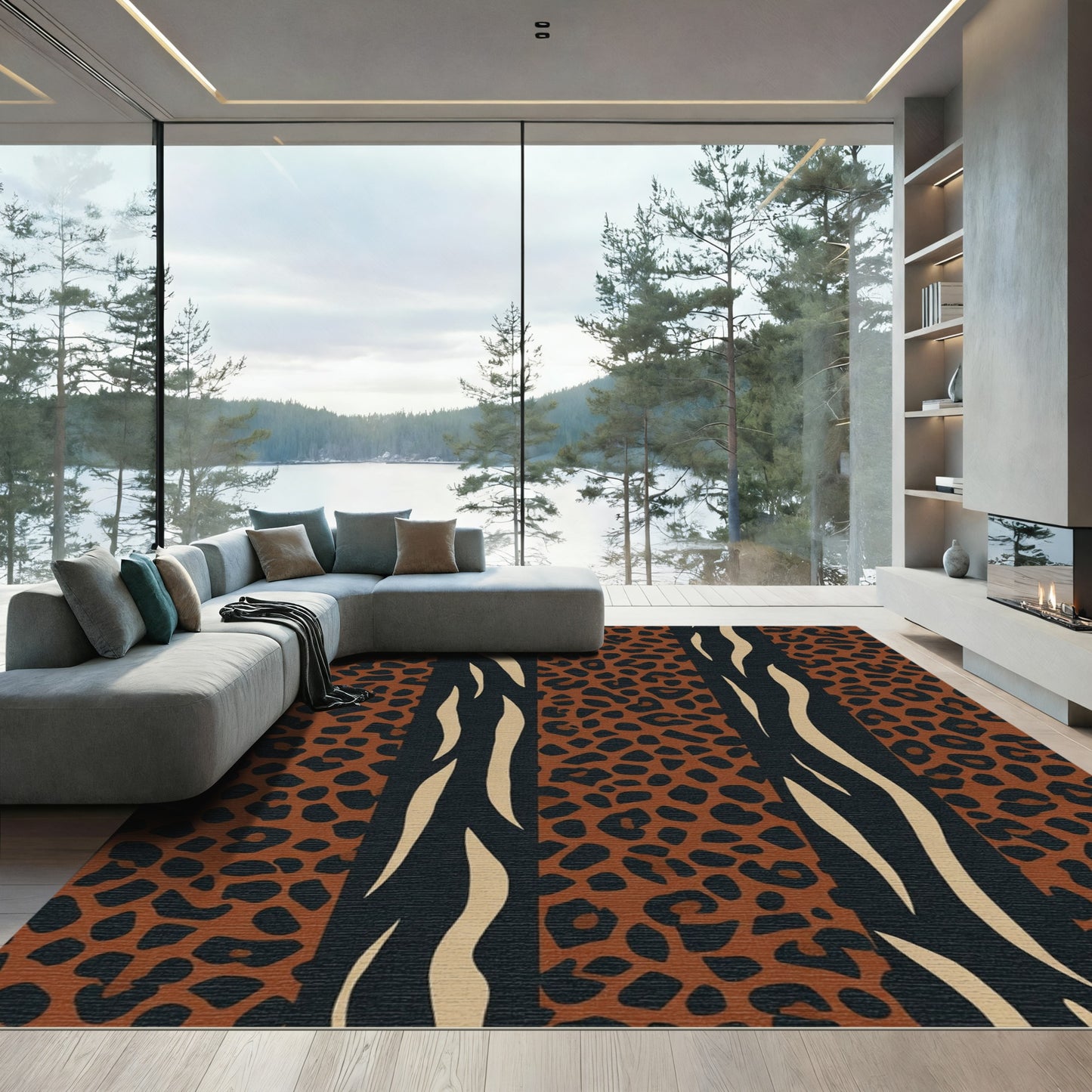 Bold Brown Leopard Zebra Stripes Rug
