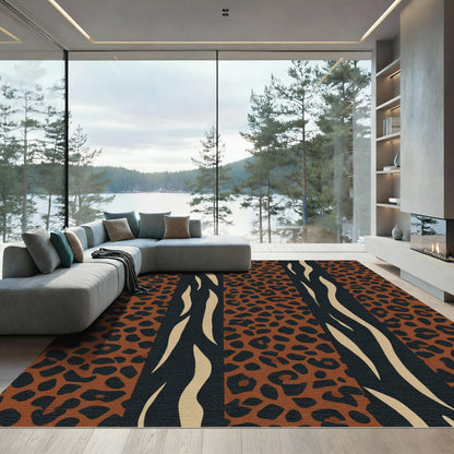 Bold Brown Leopard Zebra Stripes Rug