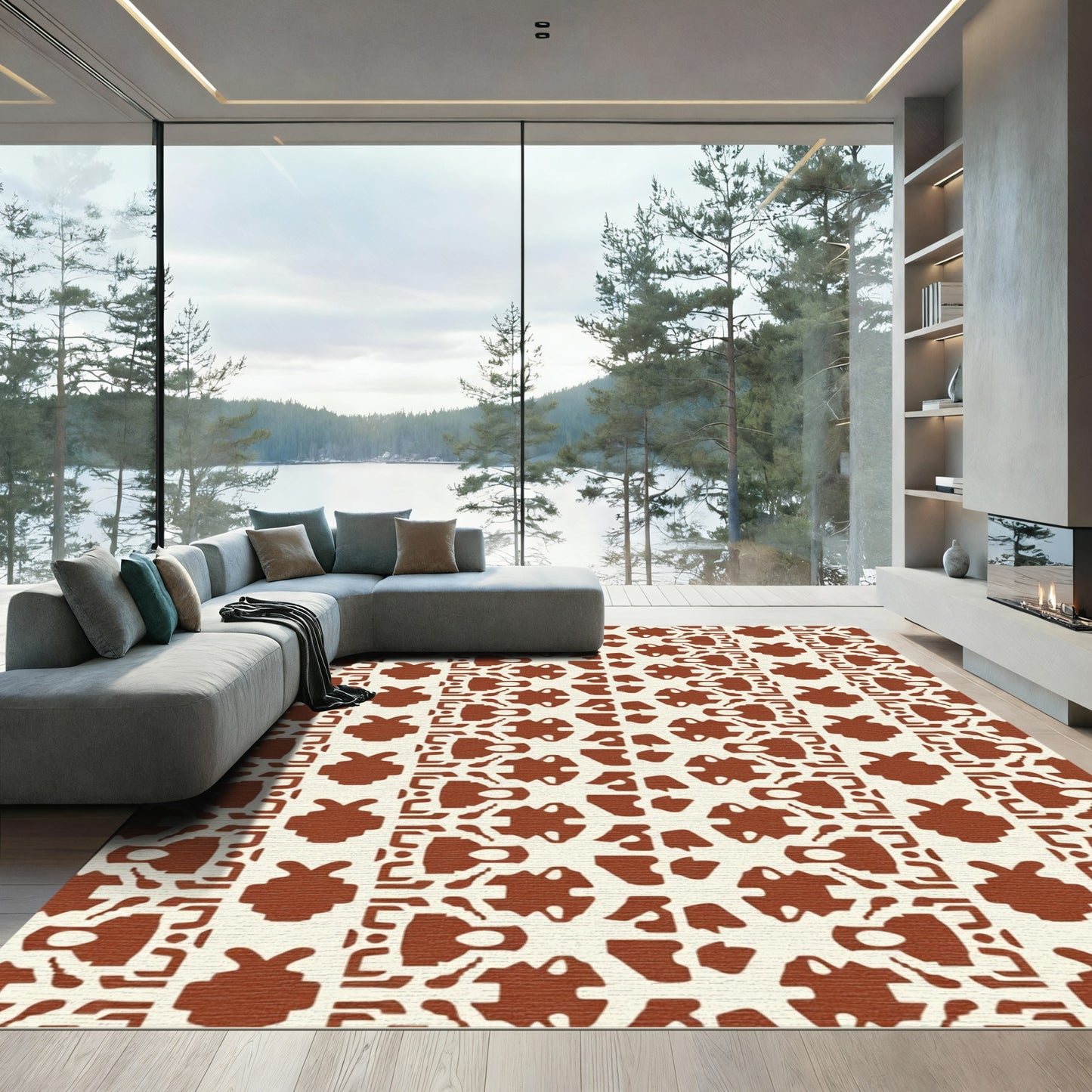 Crimson White Ethnic Medallion Rug