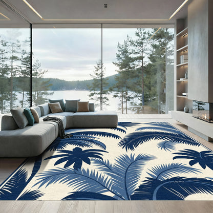 Vibrant Indigo Palm Tree Canopy Rug
