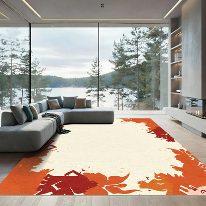 Crimson Orange Organic Shape Border Rug