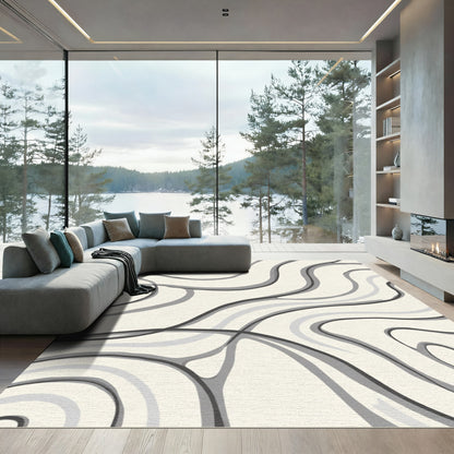 Cream Gray Organic Swirl Lines Rug