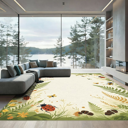 Whimsical Garden Ladybugs Butterflies Ferns Rug