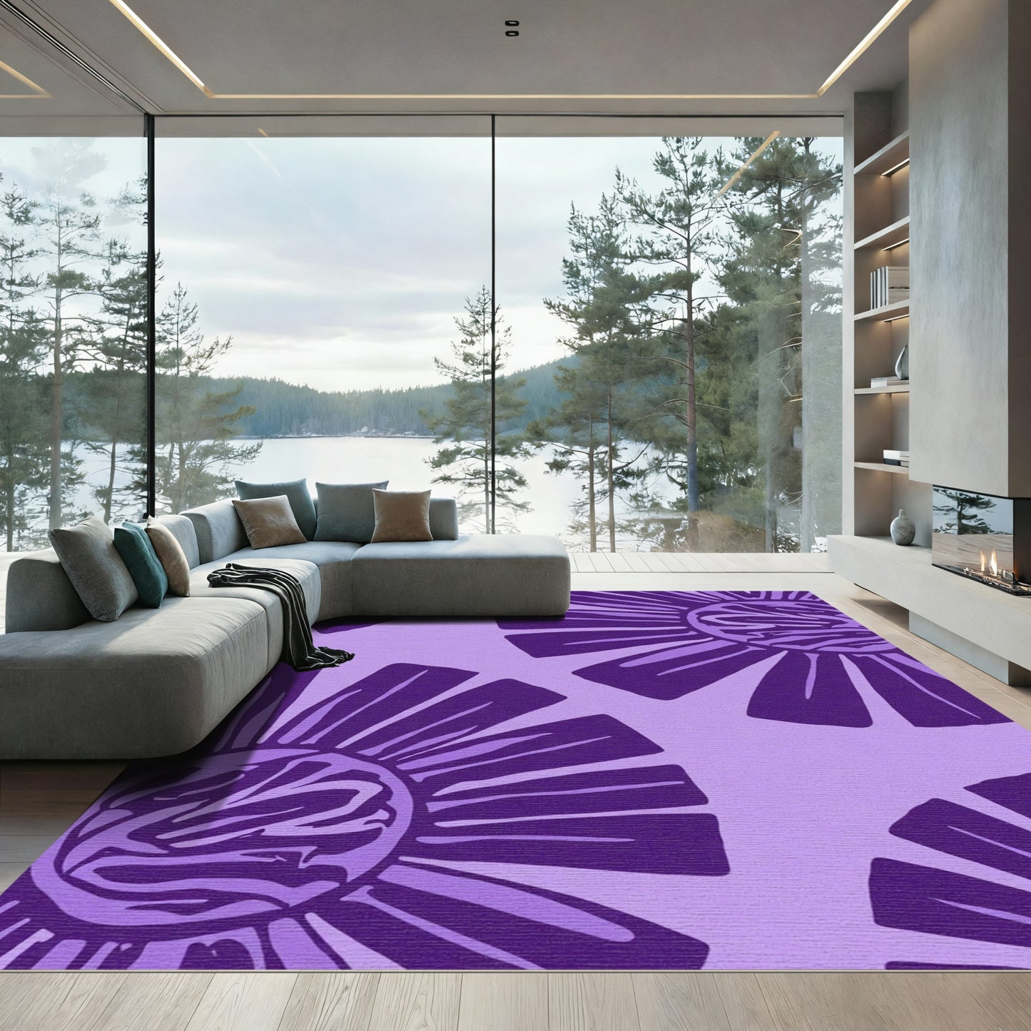 Vibrant Purple Sunburst Bloom Rug