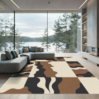 Wavy Brown Black Neutral Squares Rug