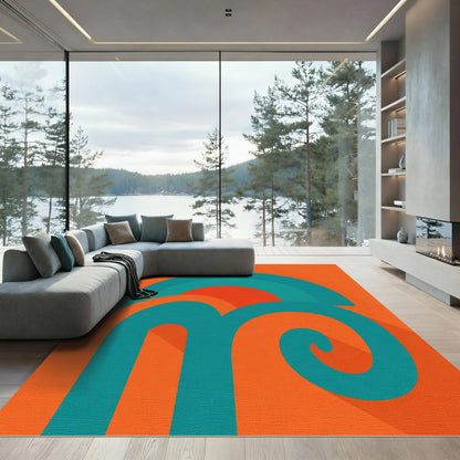 Retro Teal Arch Swirl Orange Rug