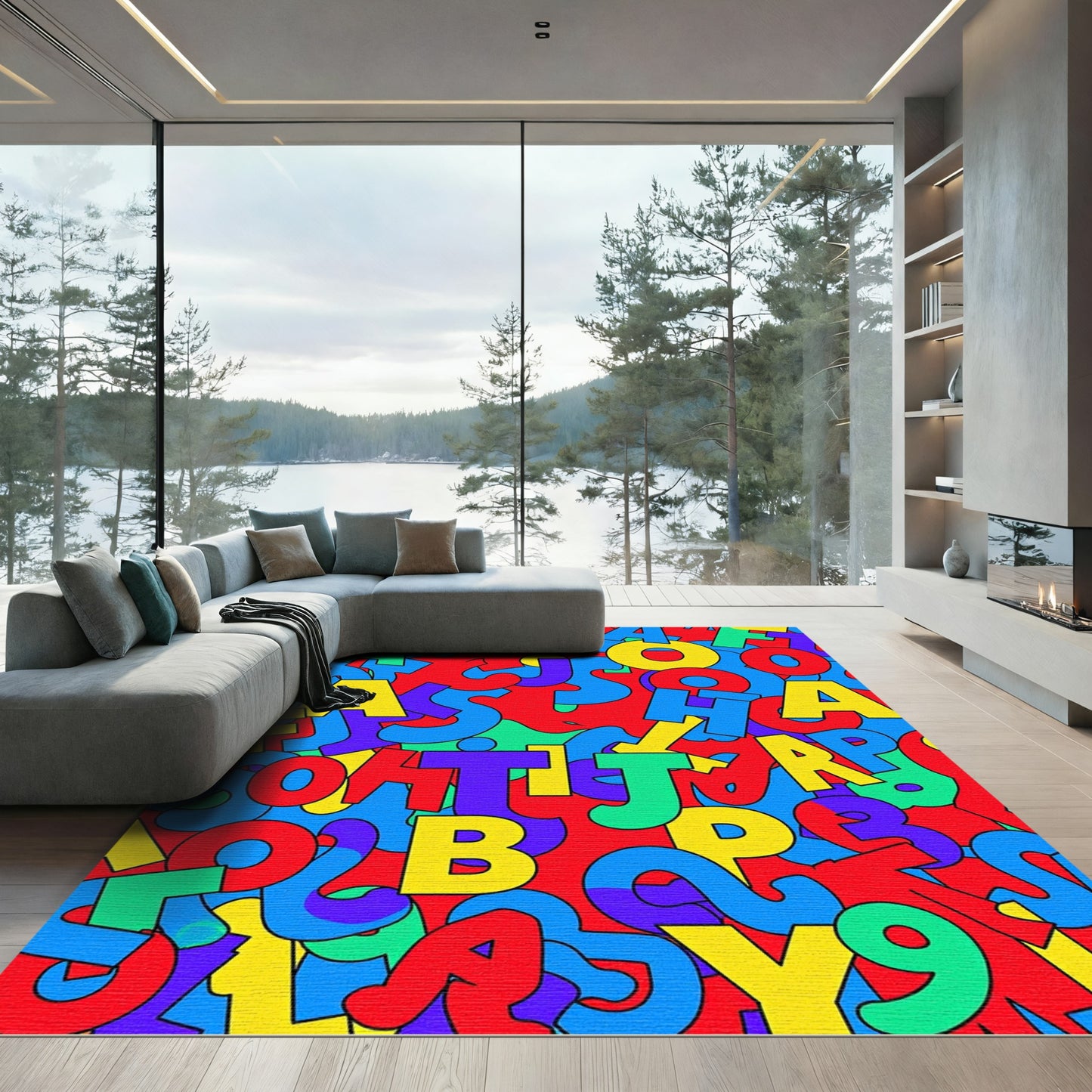 Bold Primary Alphabet Collage Rug