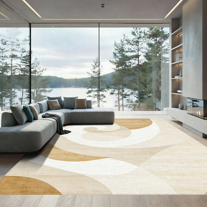 Beige Cream Spiral Abstract Rug