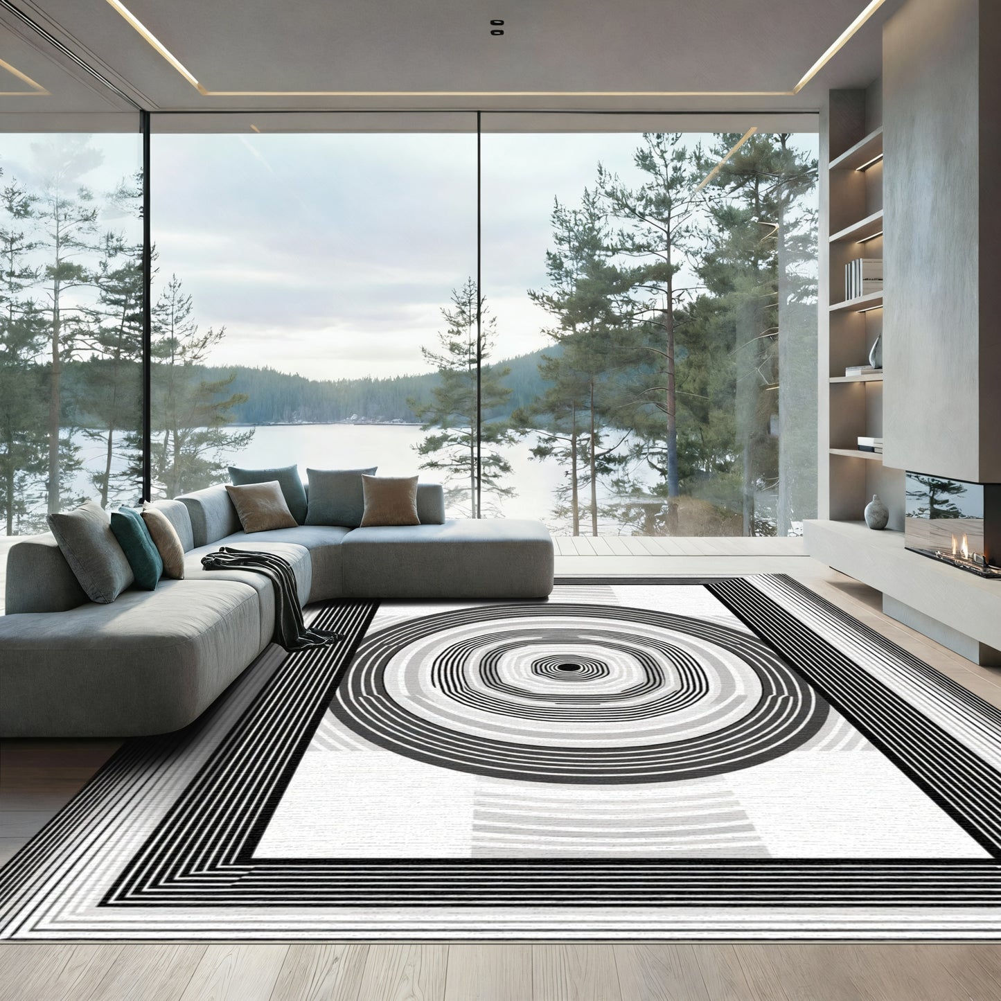Monochromatic Concentric Geometric Border Rug