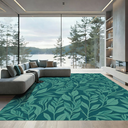 Teal Green Leafy Vine Garland Rug