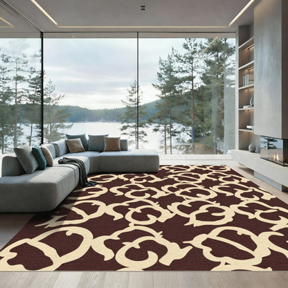 Vanilla Scrolling Floral Brown Rug
