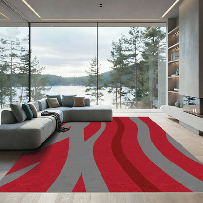 Red Gray Abstract Wavy Stripes Rug