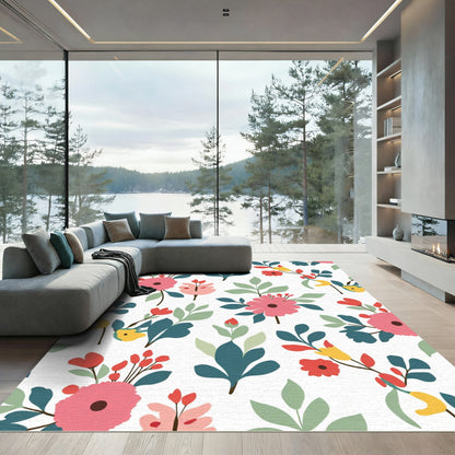 Whimsical Pink Red Yellow Floral Spray Rug