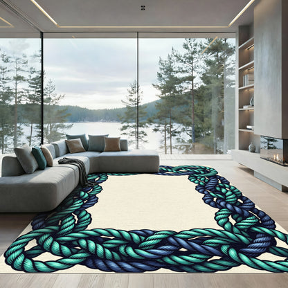 Blue Teal Twisted Rope Border Rug
