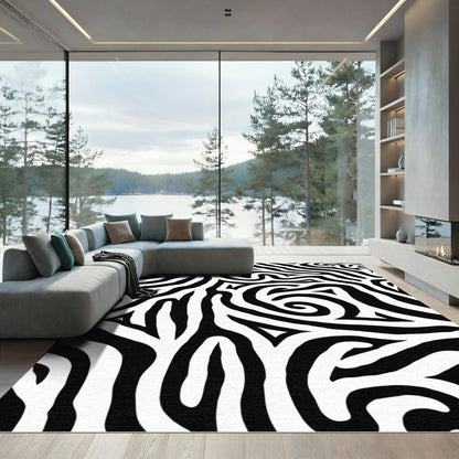 Black White Abstract Swirl Harmony Rug