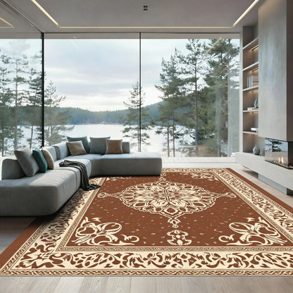 Brown Beige Ornate Medallion Rug