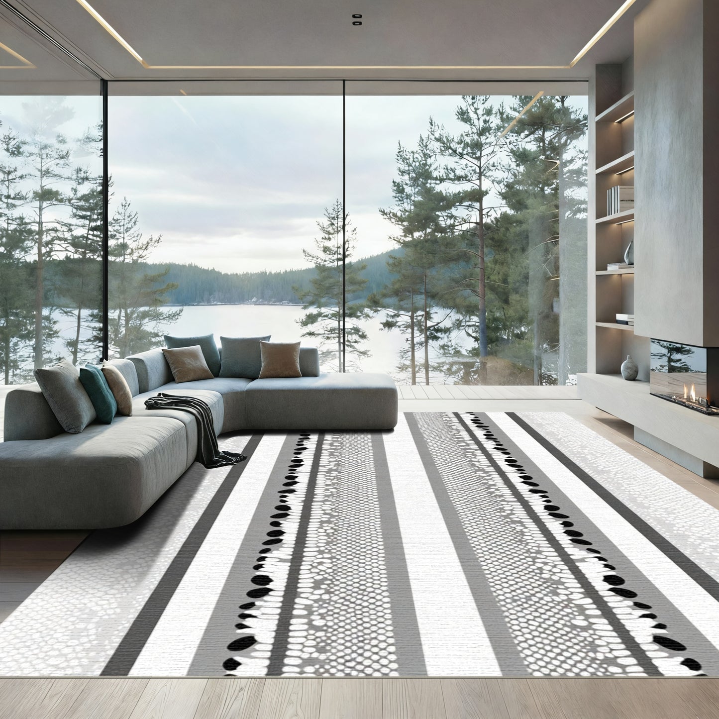 Gray and White Snakeskin Stripe Rug