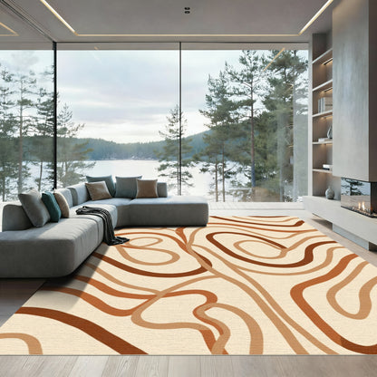 Earthy Wavy Lines Abstract Rug