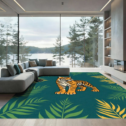 Bold Tiger Amidst Tropical Leaves Rug