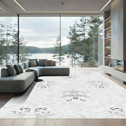 Monochromatic Ethereal Skulls Abstract Rug