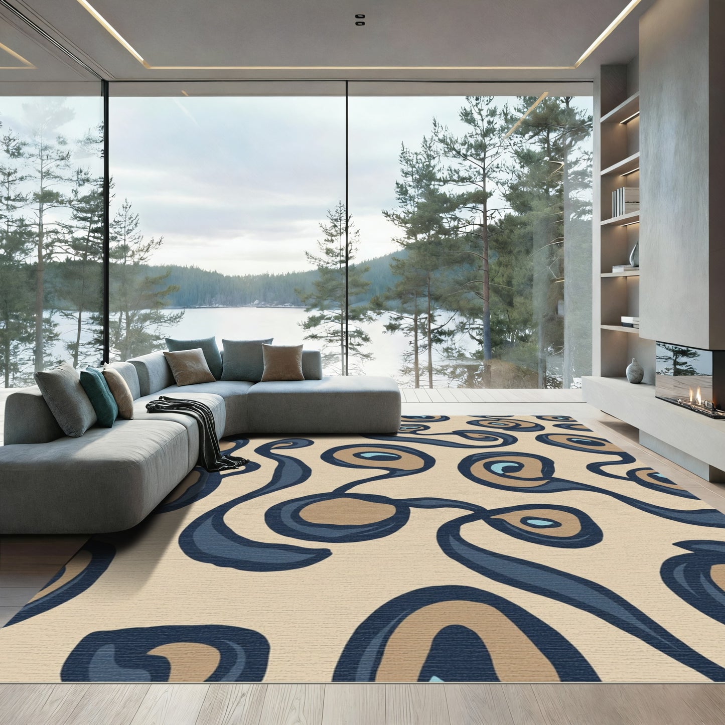 Sandy Tan Organic Swirl Rug