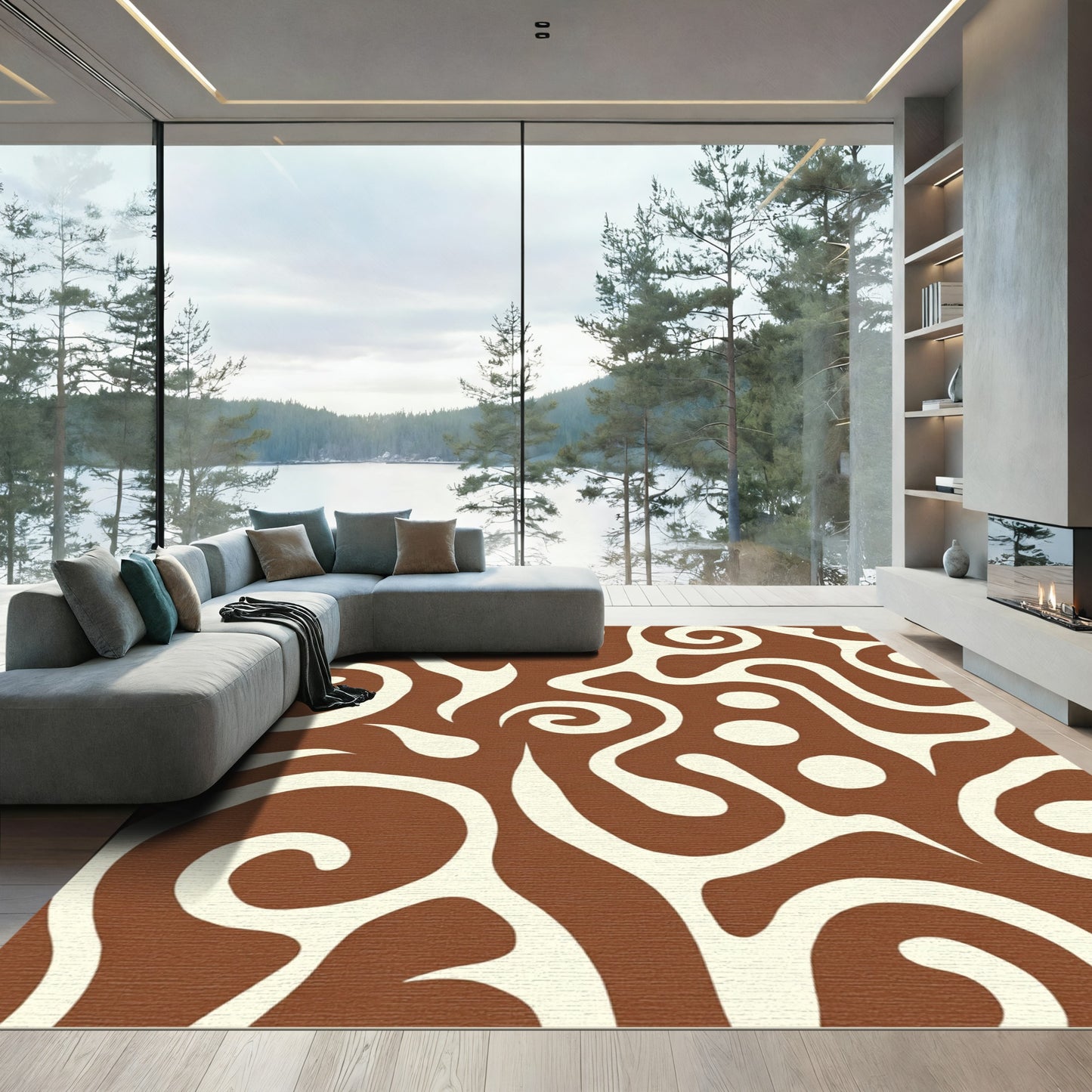 Brown Cream Swirl Amoeba Organic Rug