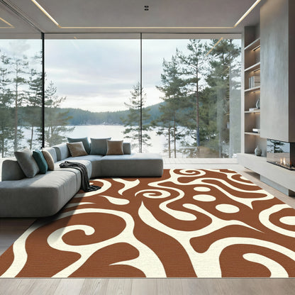 Brown Cream Swirl Amoeba Organic Rug