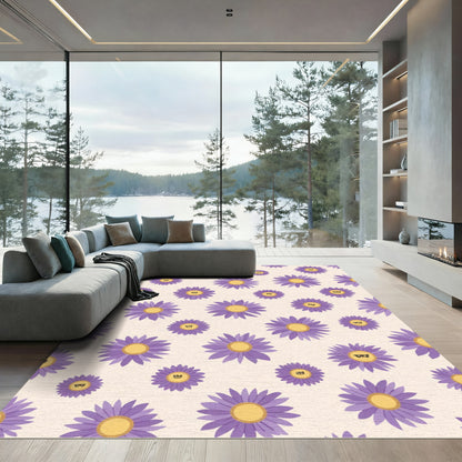 Purple Smiley Daisy Flower Scatter Rug